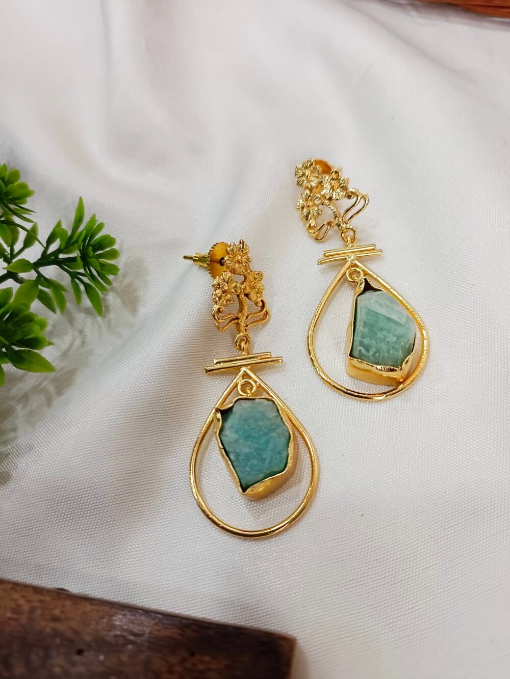 Kalakosh 18K Gold-Plated Raw Green Quartz Dangler Earrings