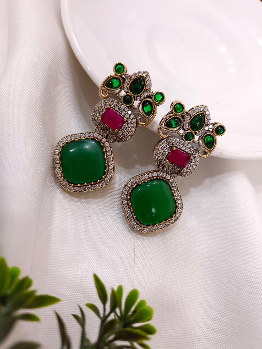 Kalakosh Royal Green & Ruby Stone Studded Statement Earrings