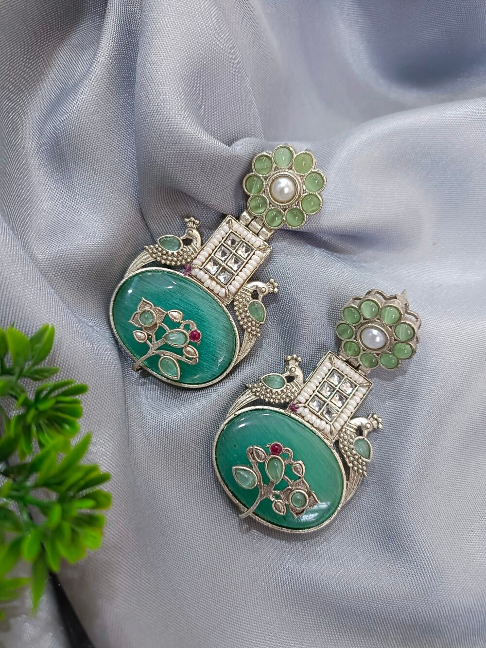 Kalakosh Green Antique Mehendi Polish Earrings