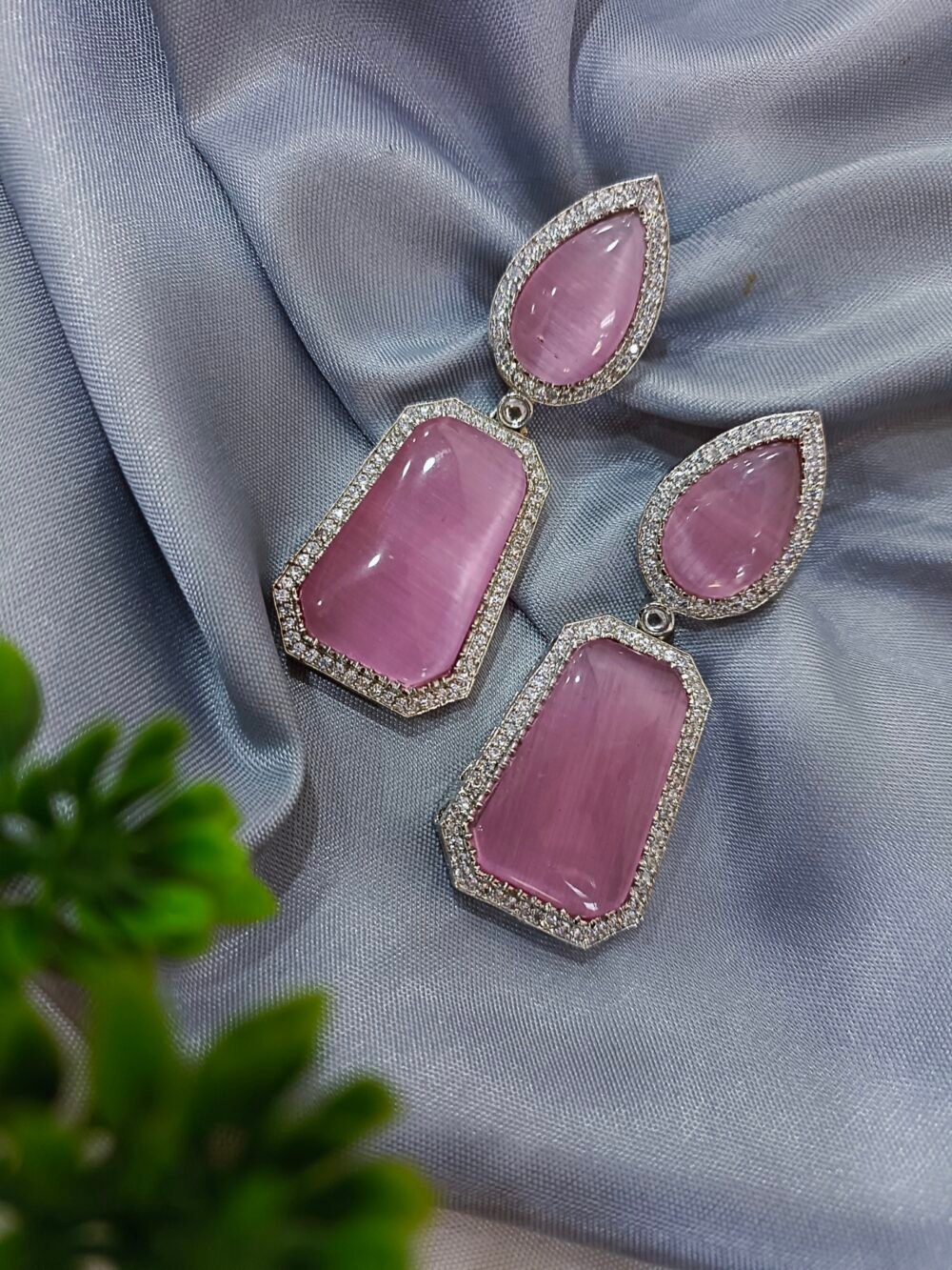 Kalakosh Pink Cat’s Eye Stone Statement Earrings