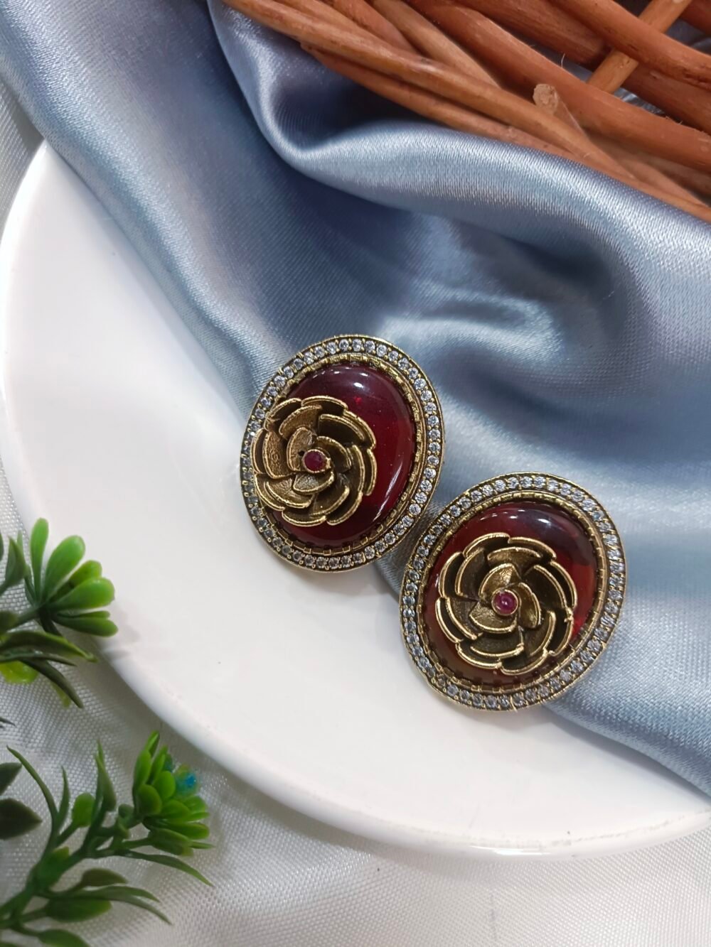 Kalakosh Antique Rose Stud Earrings
