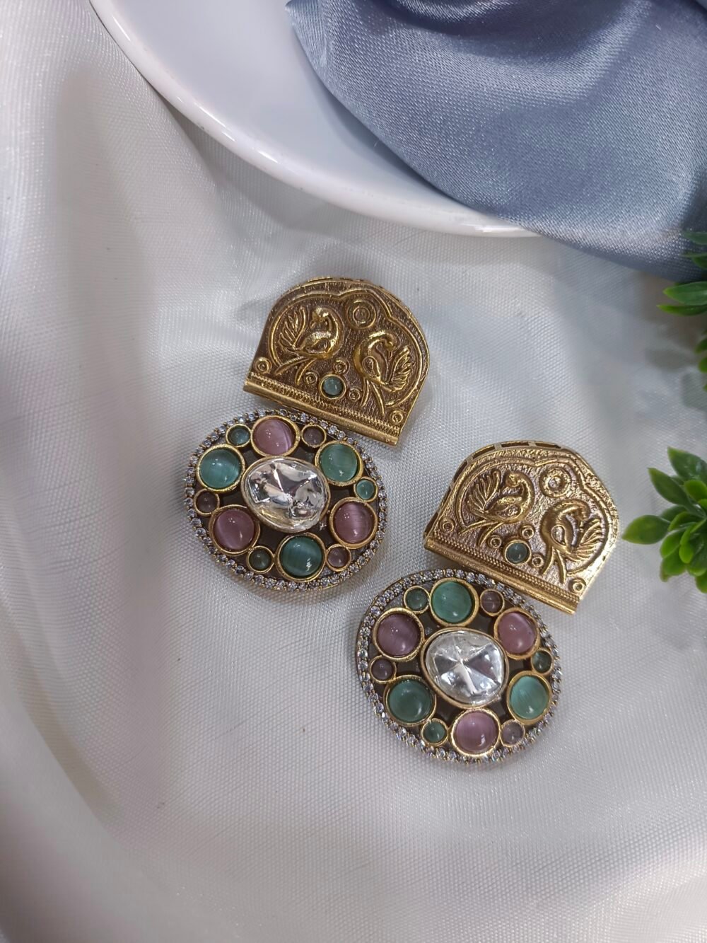 Kalakosh Antique Polki Stud Earrings