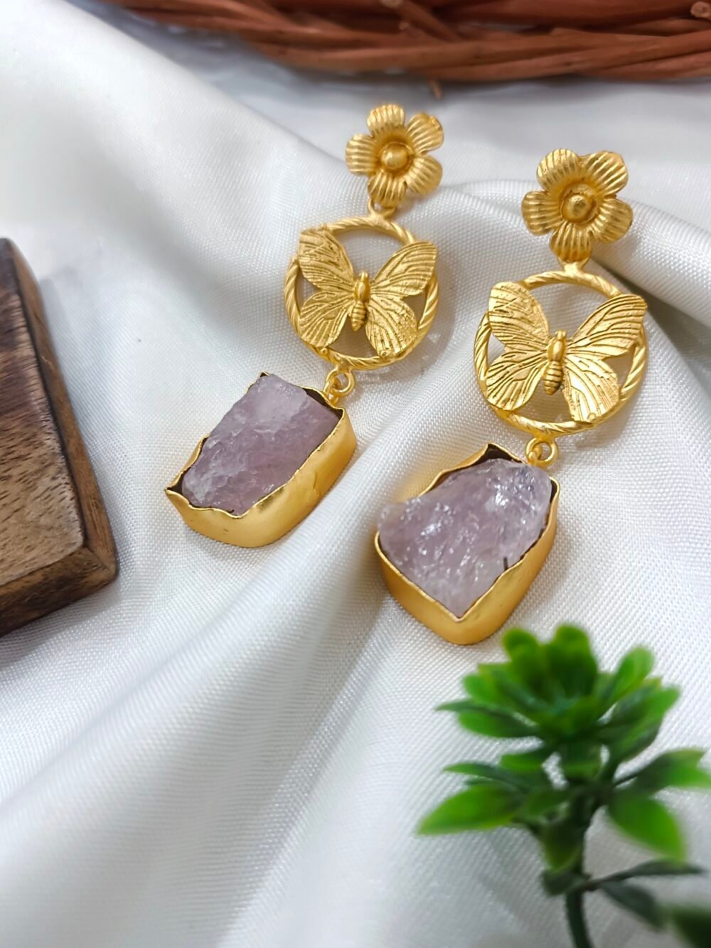 Kalakosh Butterfly & Floral Natural Stone Earrings