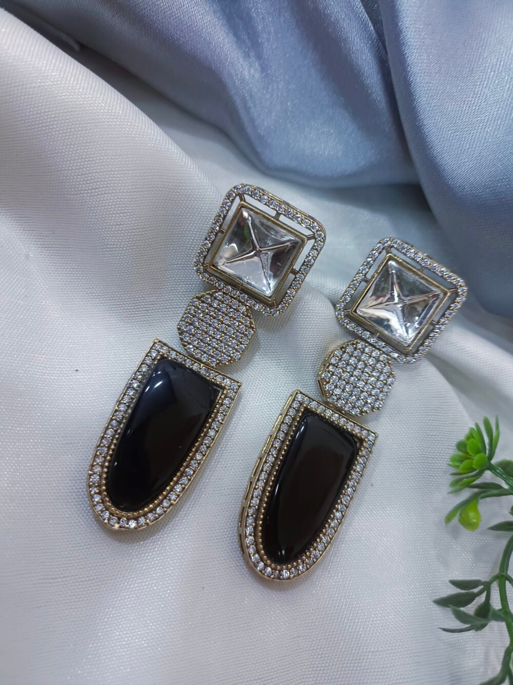 Kalakosh Royal Black & Crystal Statement Earrings