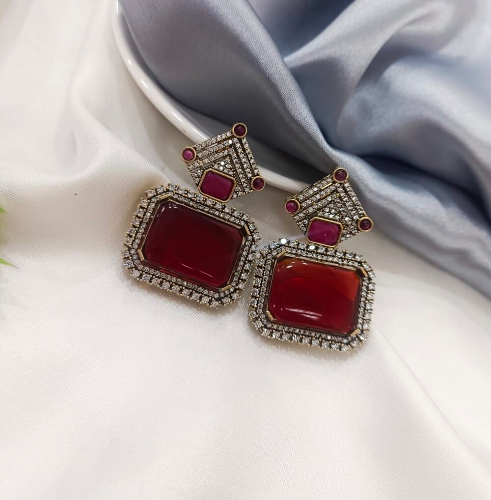 Kalakosh  Majestic Ruby Red Kundan & Zircon Earrings – A Statement of Timeless Elegance