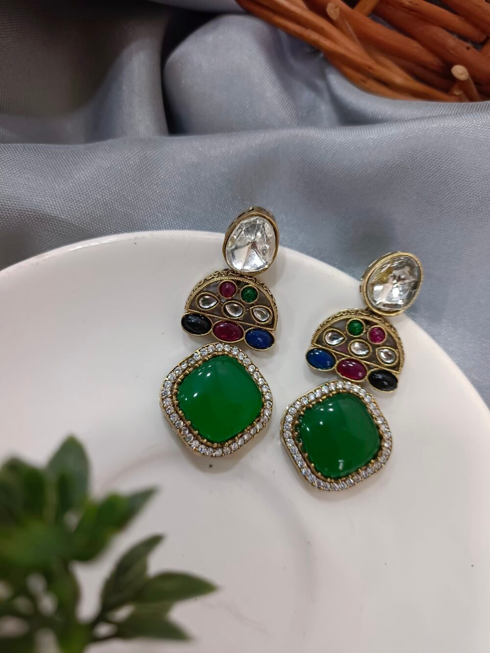 Kalakosh Regal Multi-Stone Green Stud Earrings – A Timeless Luxury