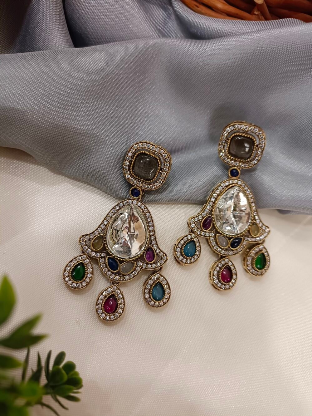 Kalakosh Majestic Kundan & Polki Drop Earrings – A Royal Treasure