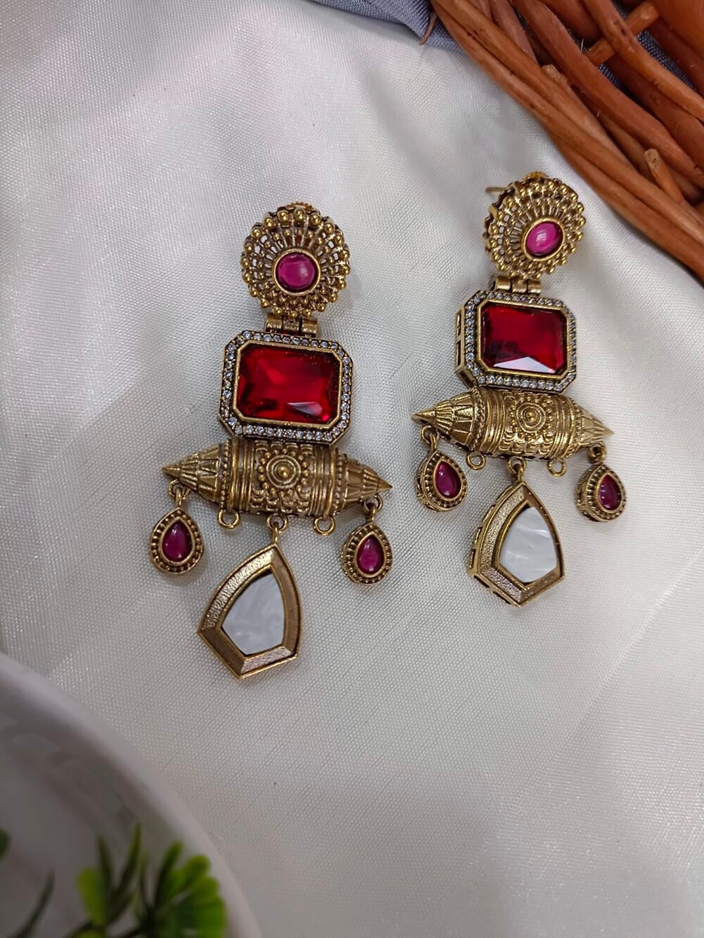 Kalakosh Regal Ruby Red Heritage Earrings – A Masterpiece of Craftsmanship