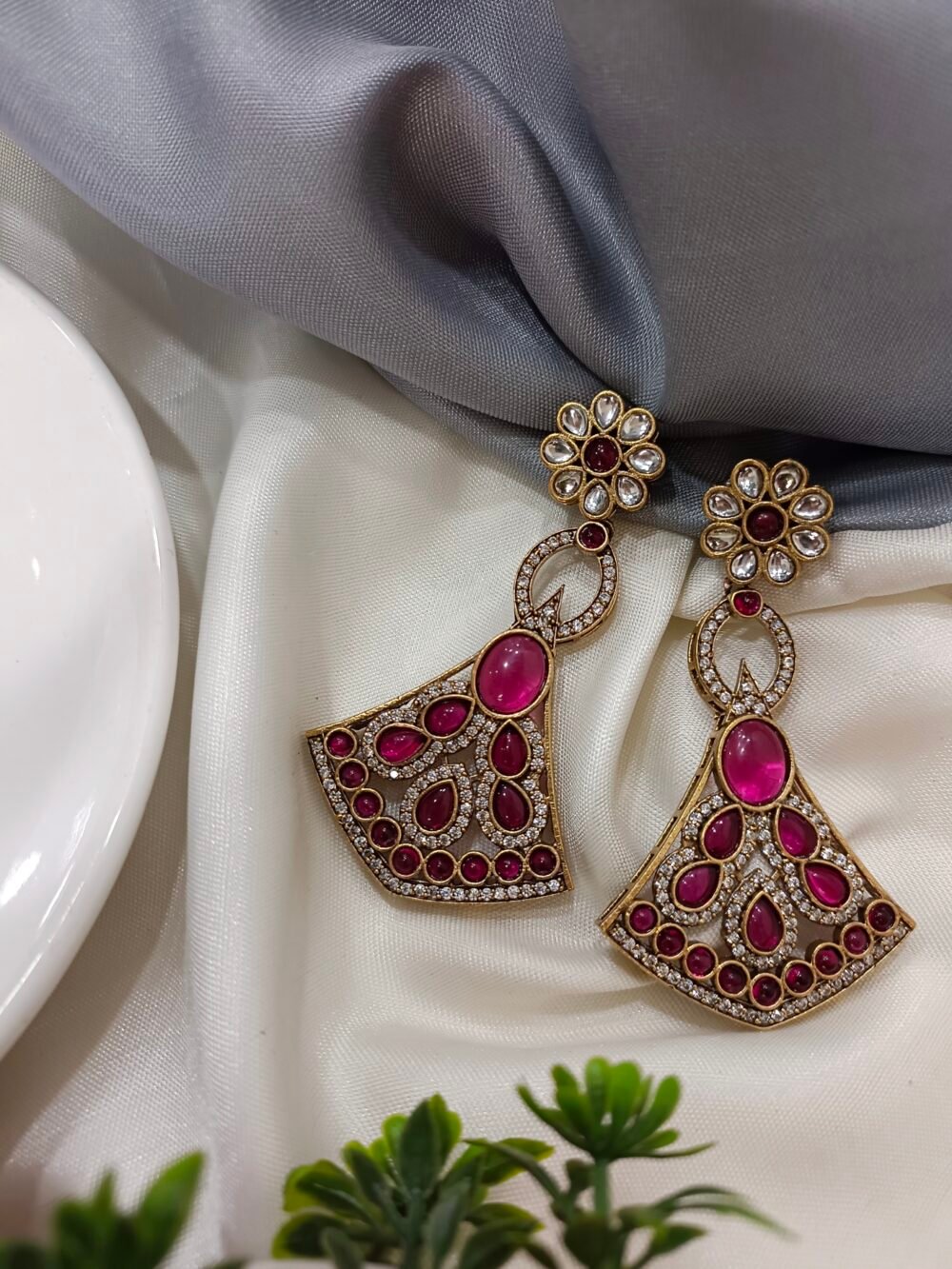 Kalakosh Royal Ruby Fan Earrings – A Fusion of Tradition & Grandeur