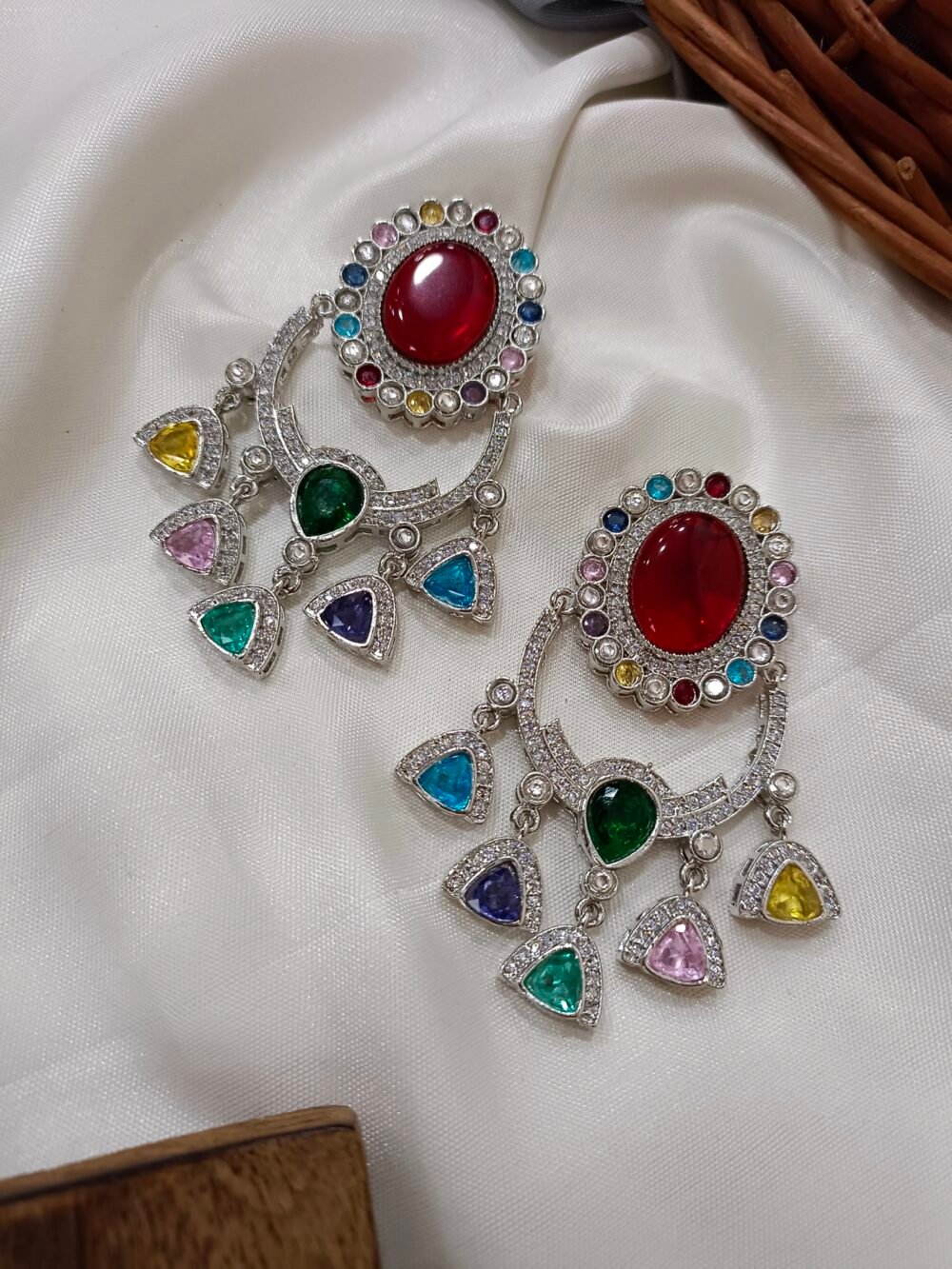 Kalakosh Royal Multicolor Chandbali Earrings – A Symphony of Colors