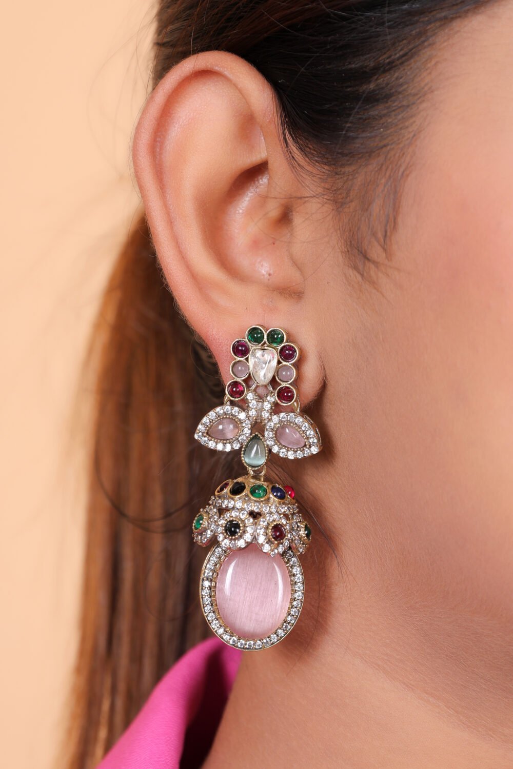 Kalakosh Anti-Tarnish Lovely Multi-Color Glass Stone Earrings - Image 2