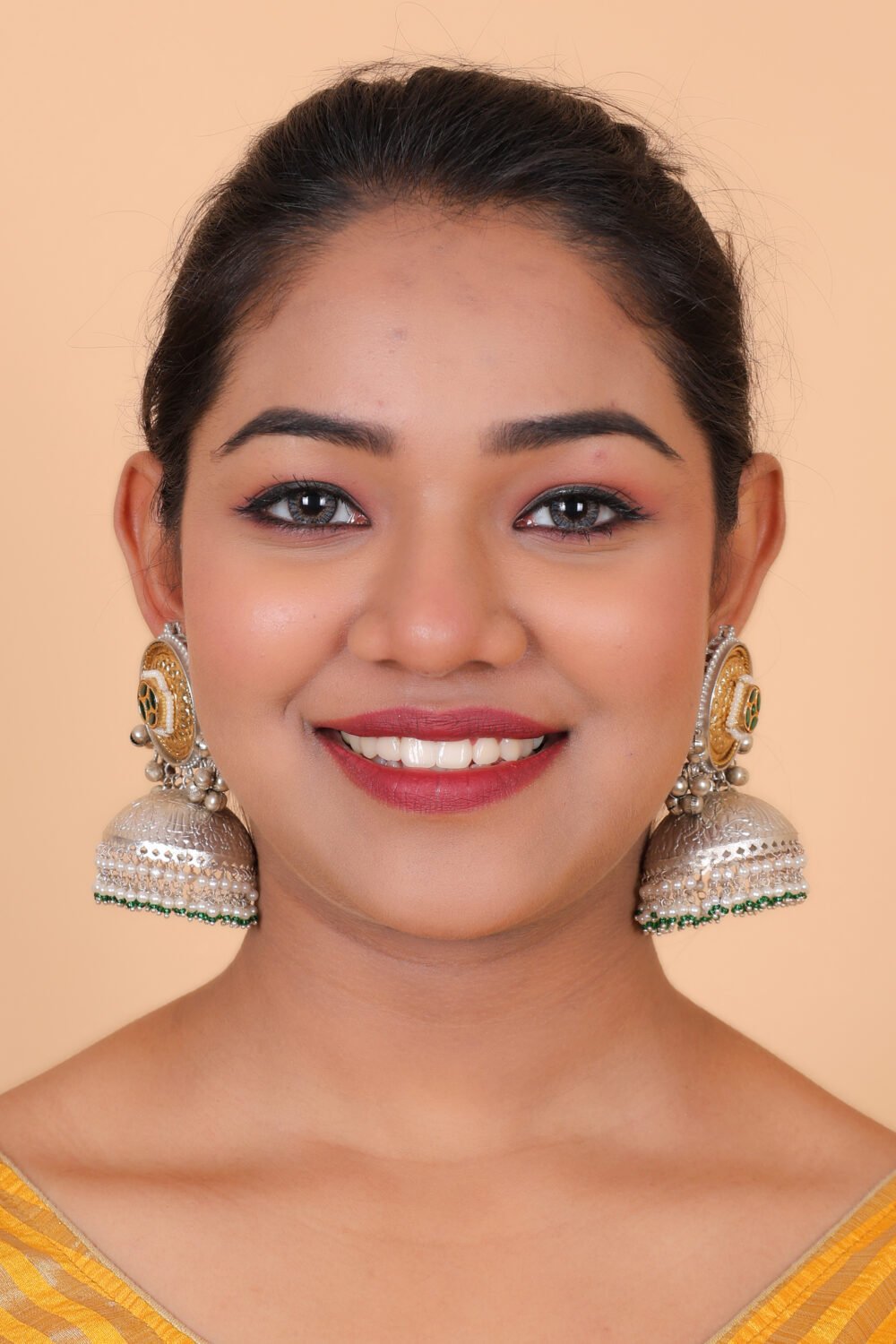 Kalakosh Two-Tone Gold & Silver Plated Pachi Kundan Long Statement Earrings - Image 4