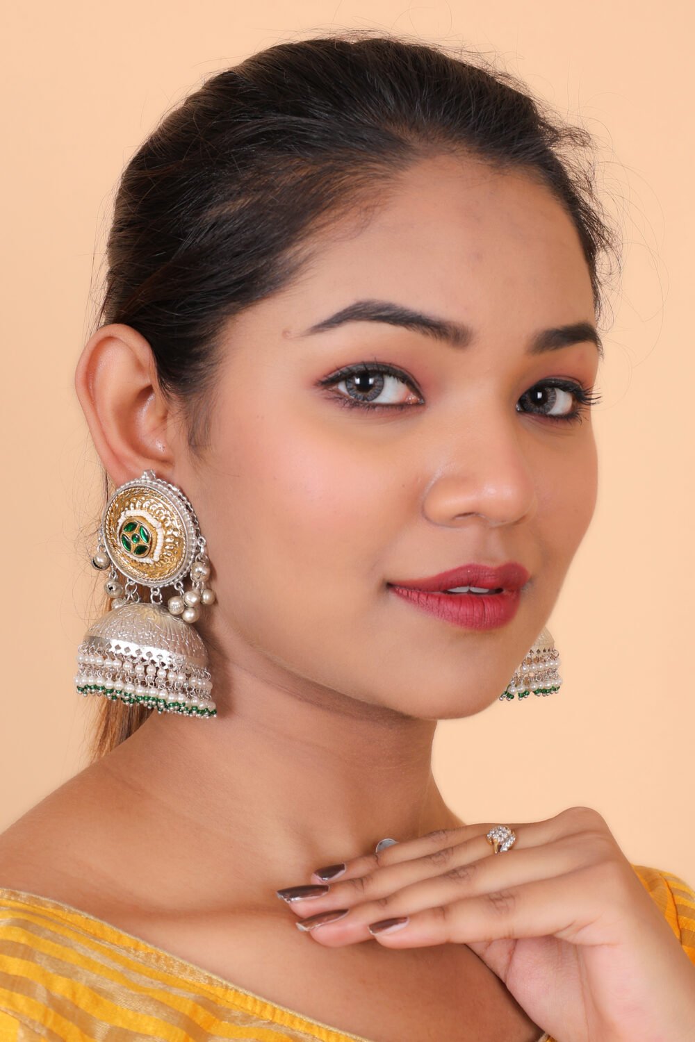 Kalakosh Two-Tone Gold & Silver Plated Pachi Kundan Long Statement Earrings