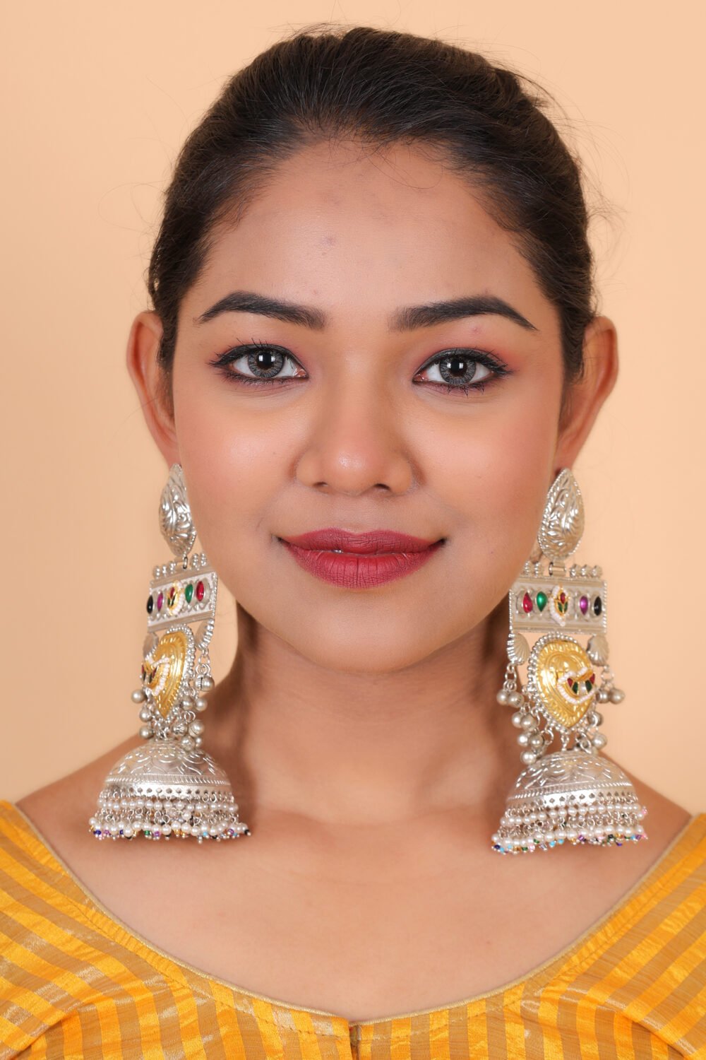 Kalakosh Dual-Tone Silver & Gold Plated Temple Jhumka Earrings - Image 3